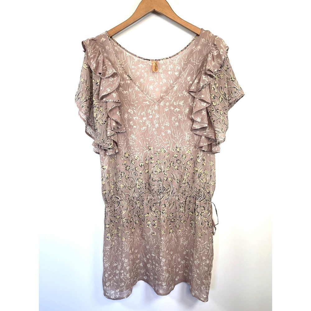 Pinkerton Anthropologie Silk Ruffled Dropwaist Mini Dress Tunic Size XS Mauve